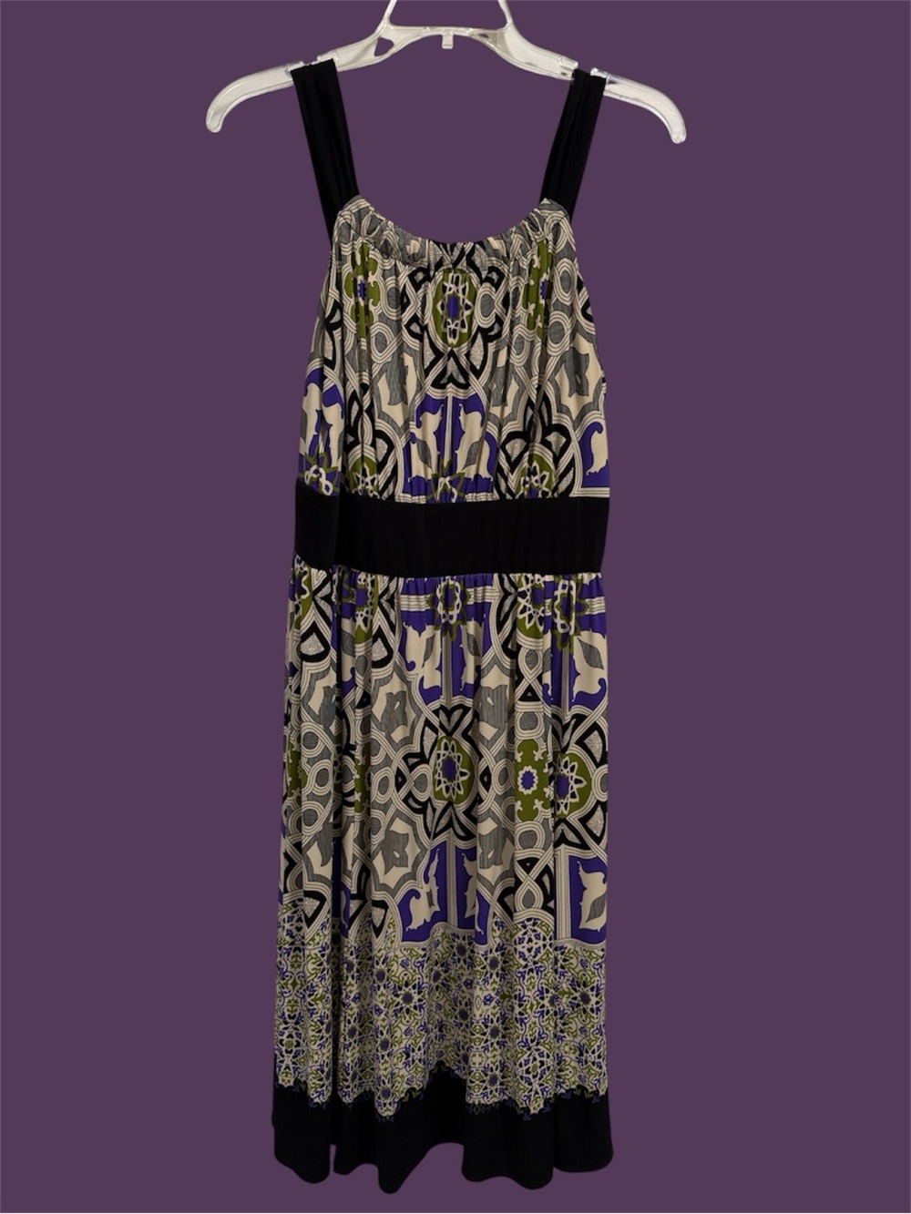 Jones New York Party Office Dress 14 Midi geometric purple black beige Y2K VTG